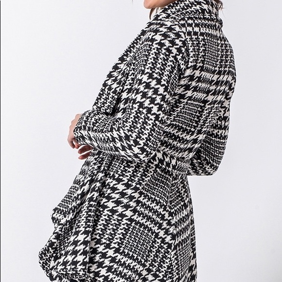 ♦️Houndstooth Uneven Hem Jacket with Belt - Picture 4 of 8